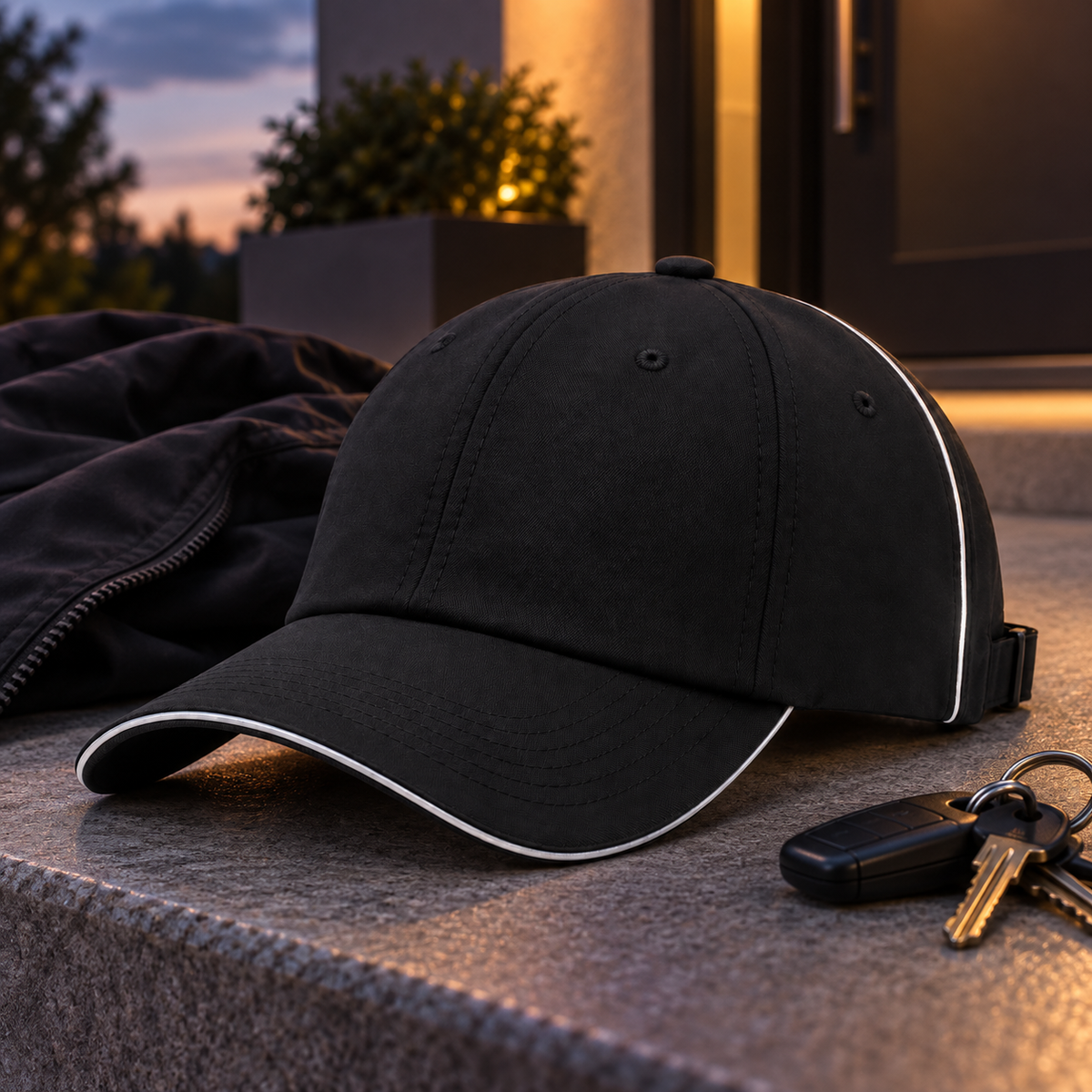 Reflective-Trim Safety Cap